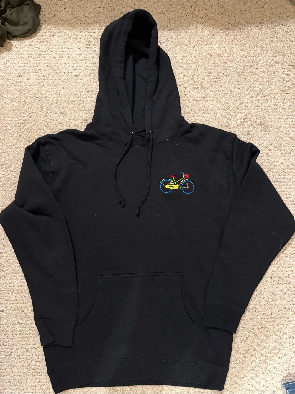 Black Men's Hoodie with Google Bicycle Embroidery
